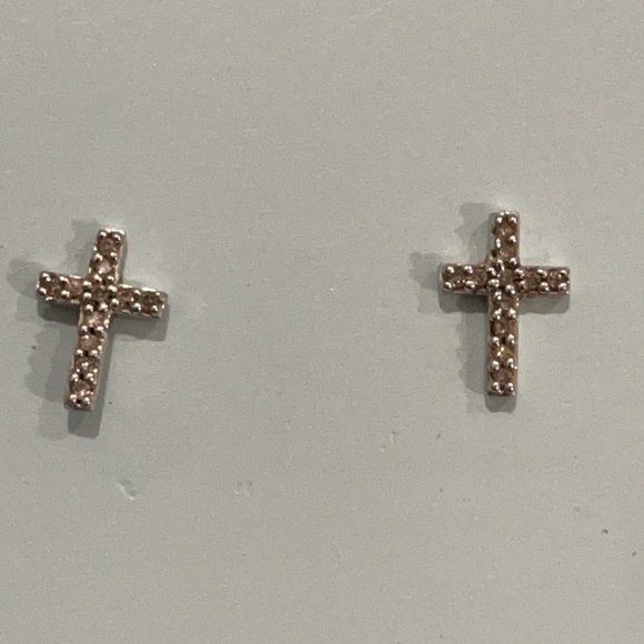 DIAMOND Sterling Cross Earrings Crucifix .925 Silver Fine Jewelry REAL/TESTED! - Picture 1 of 5